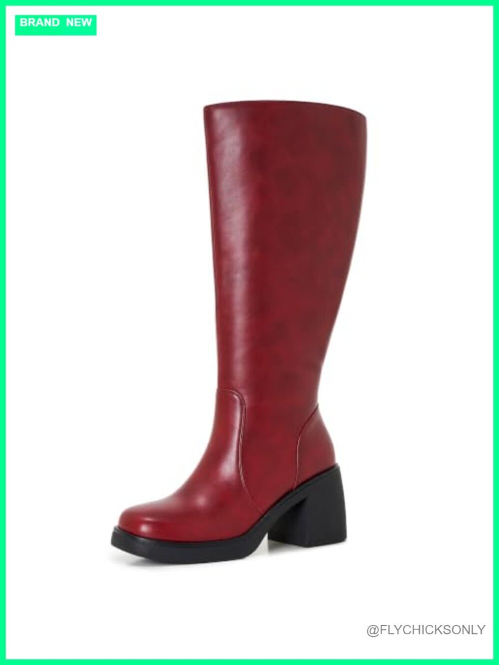 Wide Calf Knee High Platform Boots Chunky Heel Faux Leather